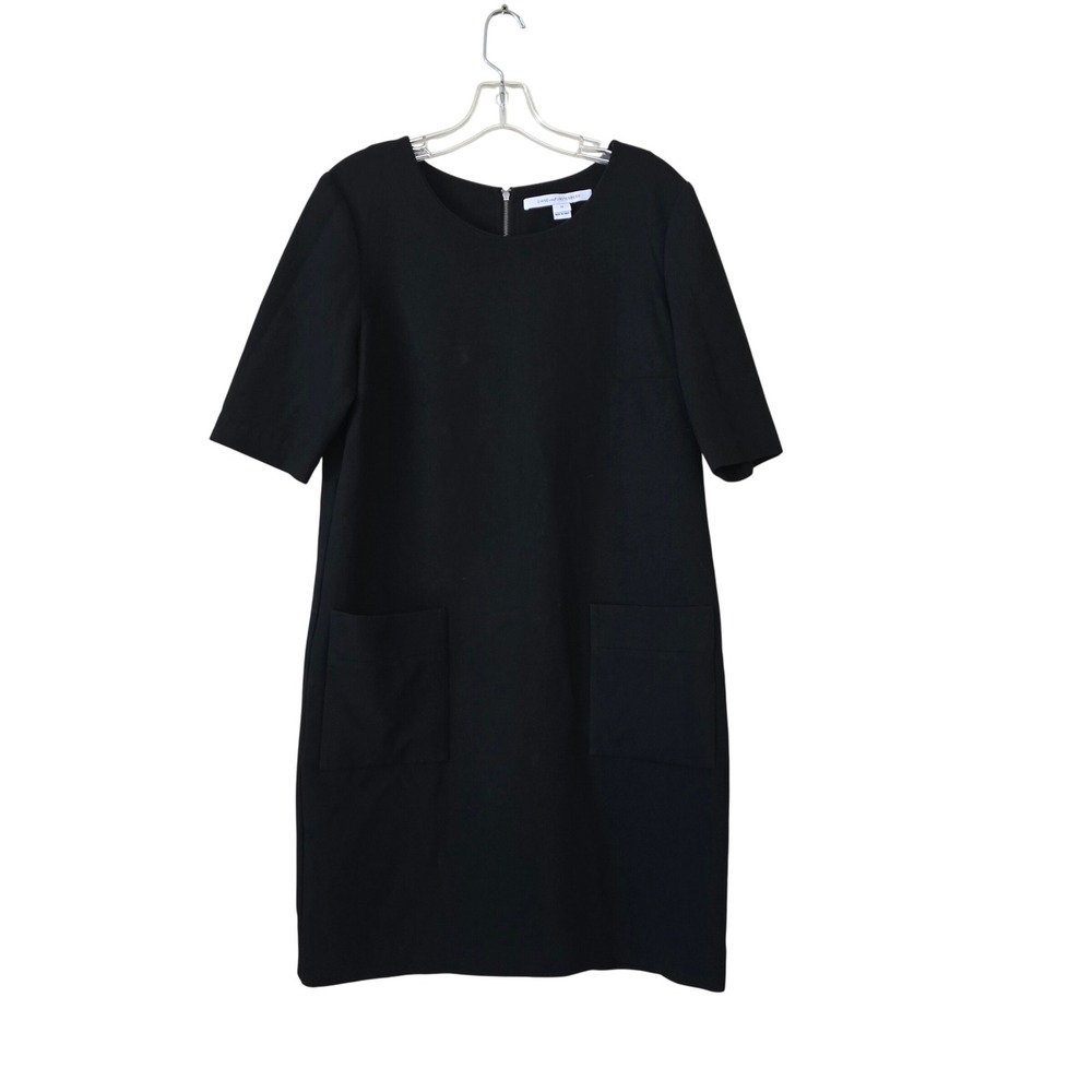 Diane von Furstenberg Black Shift Dress Short Sleeve Pocket Exposed Zip Size 12